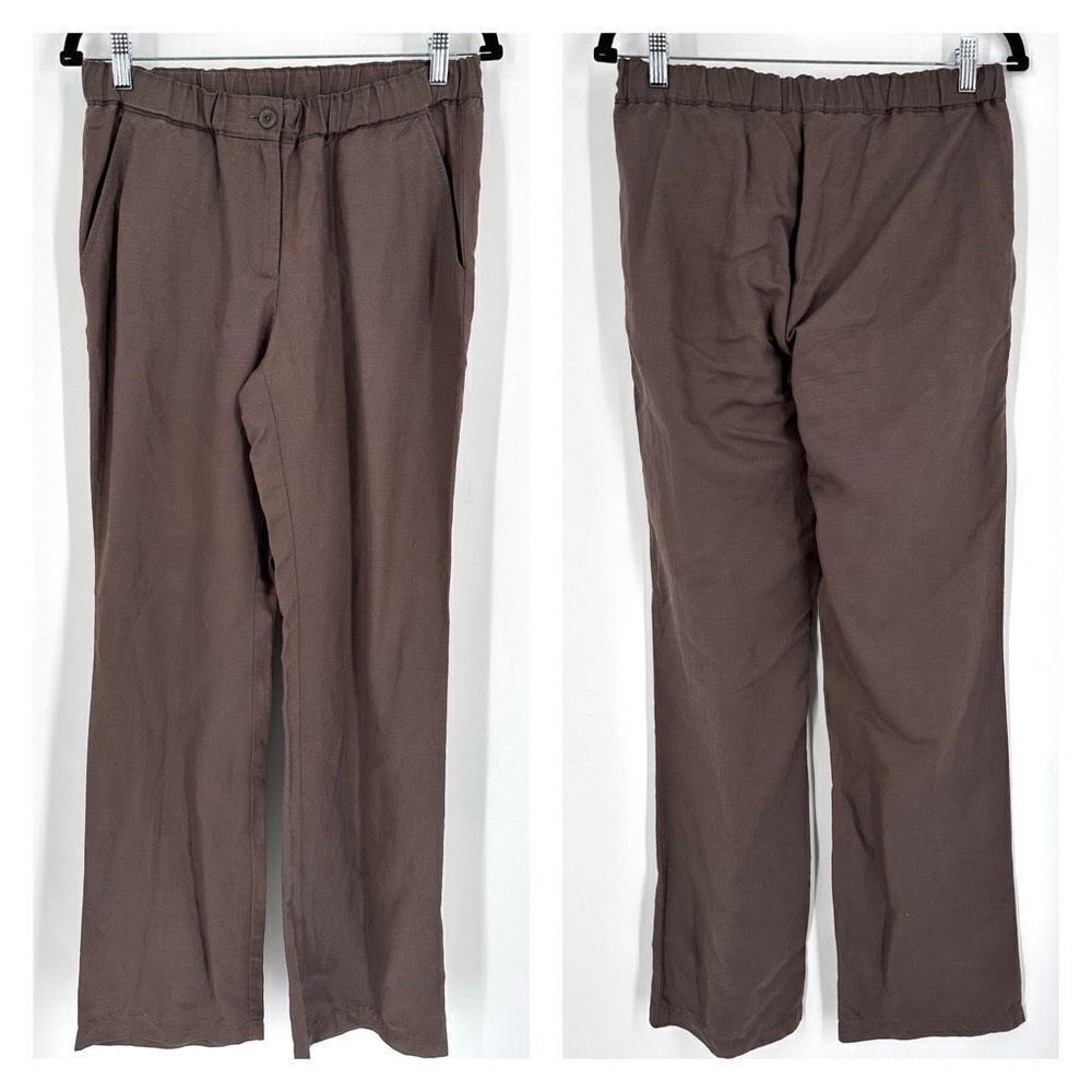 Eileen Fisher Women's pull on Tencel Linen Straight‎ Pants Rye Brown Size 6